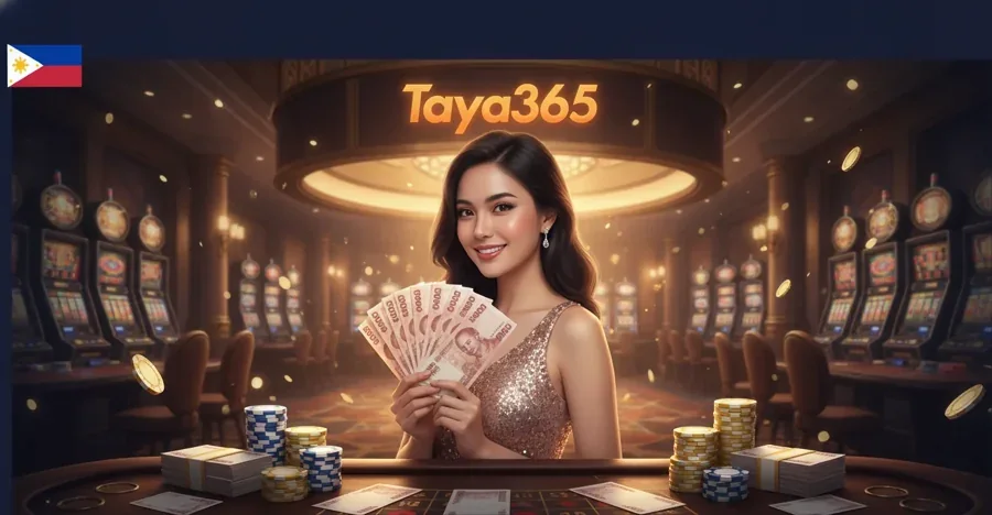 Taya365 lobby with featured slots and live dealer tables